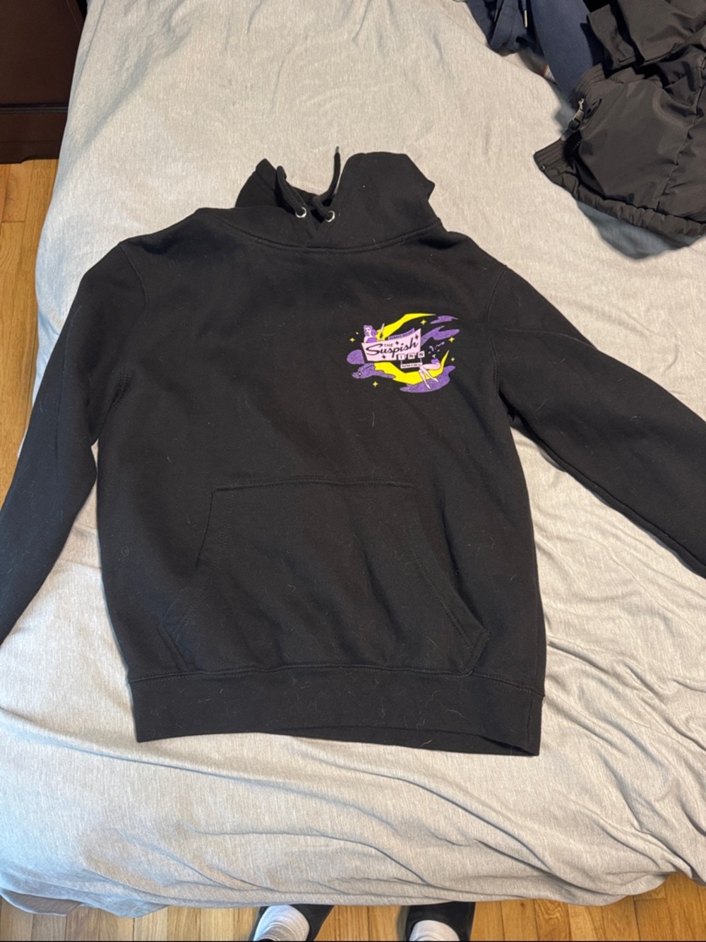 Women’s Black Hoodie with Purple & Yellow Graphic